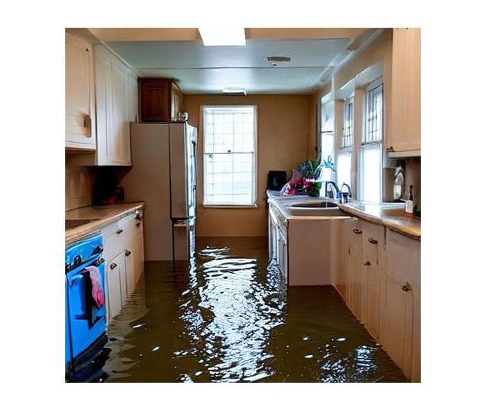 This is an image of a flooded kitchen