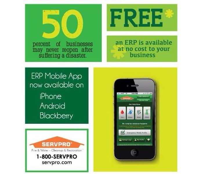 Picture of a phone showing SERVPRO Ready App, 1-800 SERVPRO